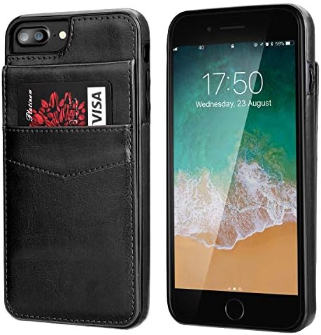 Kihuwey iPhone 7 Plus iPhone 8 Plus Caixa Caixa com porta -crédito Titular, Coloque magnético de couro premium