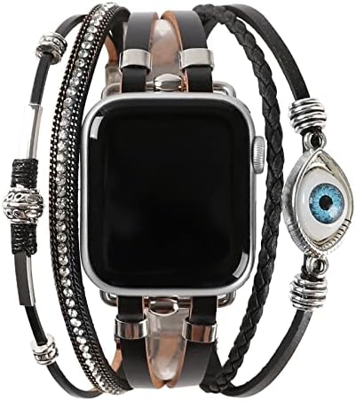 Bandas de pulseira de couro elegantes compatíveis com a banda Apple Watch 38mm 40mm 41mm, Boho
