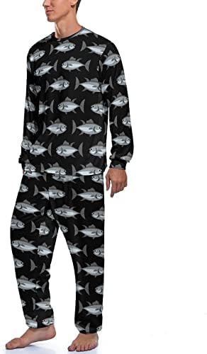 Pijama masculino de atum fish Men define a manga comprida Sleep Sleepwear Loung Soft Set PJS para