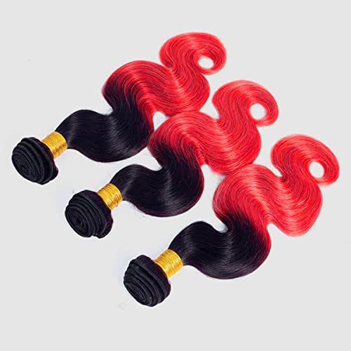 Muaowig muao vermelho 3 pacotes ombre pacote de cabelo humano Toque de reboque preto a onda corporal