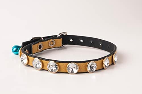 Farsel Privilgege Leather Cats com Bell, feita à mão, feita de couro com diamantes premium com rebites, colar de
