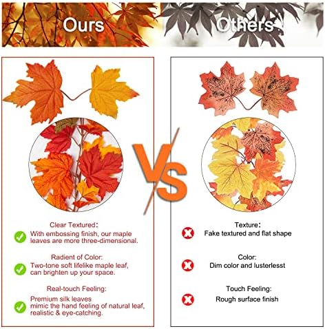 Dilatata 2 pacote 6 pés/peças Velvet Folhas de outono Garland para o manto Maple Leaf Garland Decor para