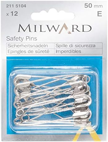 Pinos de segurança Milward, 28 mm, 12 peças, prata