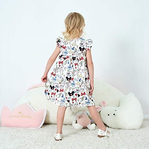Lzjlsqhyh Crianças Roupas Girls Flutter Sleeve Cartoon Impresso Crianças de verão Mickey Bow Dress Dress