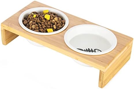 Tigelas de gato para gatos internos, tigelas básicas de cerâmica alimentação de pratos com suporte