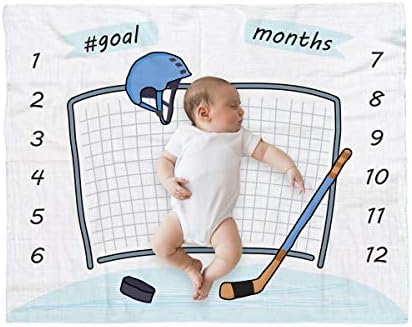 Baby Monthly Milestone Blanket - Esportes de hóquei - cobertor de marco do bebê, cobertor de marco mensal