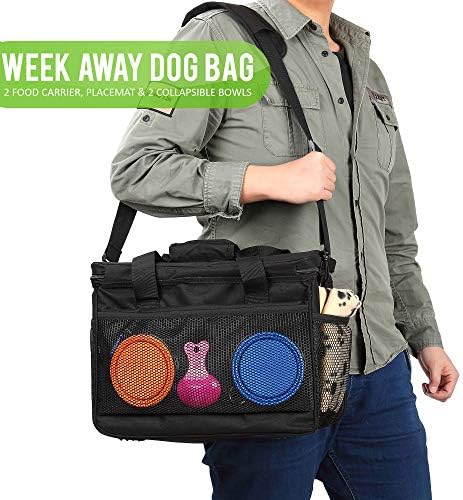 Kundu Cat & Dog Travel Bag - Inclui 2 portadores de alimentos, 2 tigelas e coloque Mat - Aérea aprovada