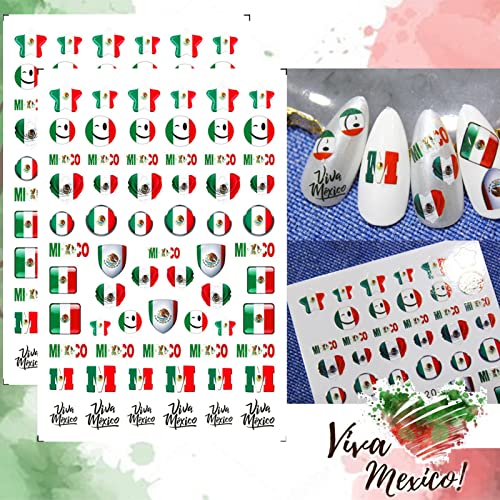 Tailaimei 12 folhas de bandeira mexicana Independência do Dia da Arte das unhas, auto-adesivo eu amo o México para