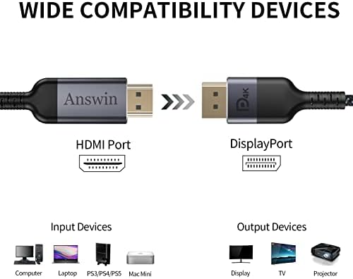 Responda HDMI para DisplayPort Cable, 4k 6ft HDMI para exibir o cabo HDMI no cabo DP para o Xbox