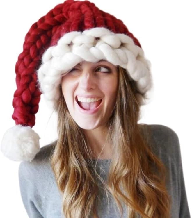 Eesll Papai Noel Hat de Papai Noel Hat de lã malha Bola de malha infantil Decorações de Natal adultas