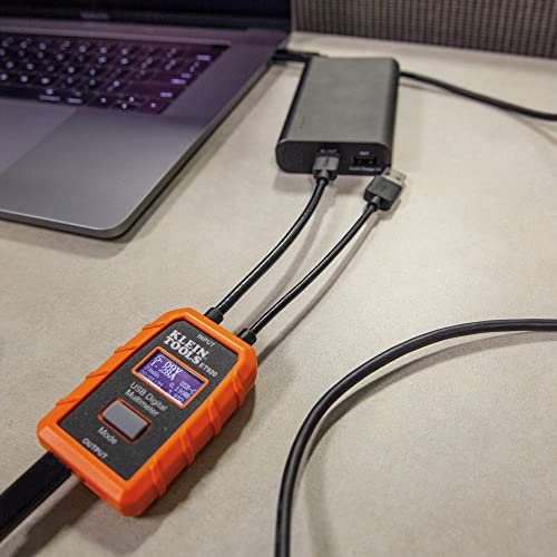 Klein Tools ET920 USB Power Meter, USB-A e USB-C Digital Meter para tensão, corrente, capacidade, energia e