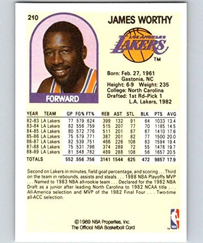 1989-90 Basquete de aros 210 James Worthy Los Angeles Lakers NBA Official NBA Trading Card