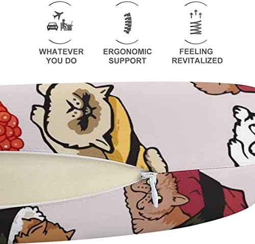 Almondom travesseiro de pescoço travesseiro compacto para gatos de sushi travesseiro de padrões suporta