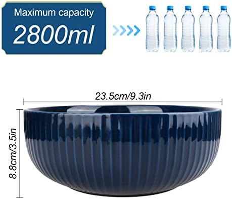 Tigela de salada extra grande UuEmb, 2800 ml de tigela de cerâmica, tigela azul marinho elegante