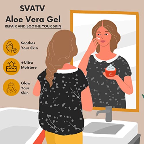 Svatv Natural Aloe Vera Gel com extrato de açafrão para face, pele, cabelo e queimadura solar alívio com prensado