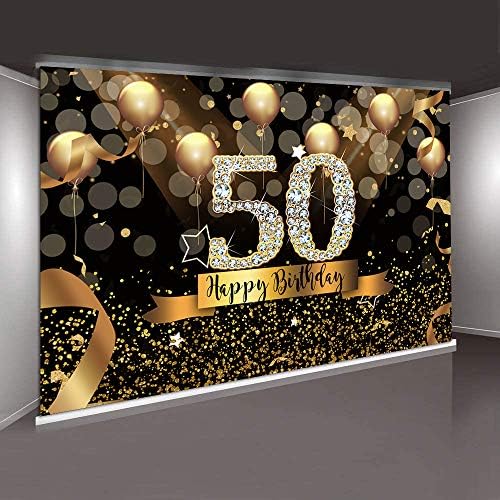 Sensfun 7x5ft feliz 50º aniversário fotografia fotografia glitter glitter balões e ouro Balões de fundo