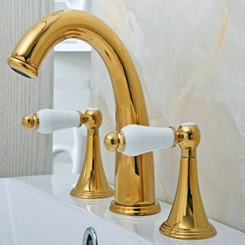 Golas de bronze dourado Golas duplas 3 orifícios Instale o misturador de pia da pia do banheiro