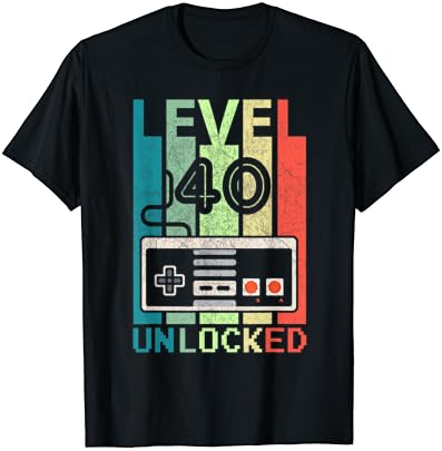 Nível 40 Desbloqueado Camisa Video Gamer 40º Birthday Gifts Tee T-Shirt