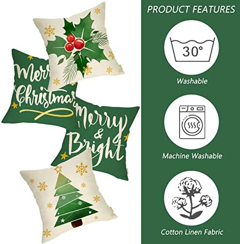 FAHRENDOM Feliz Natal Christmas Decorativa Brilhas Tampa de travesseiro 18x18 Conjunto de 4, Holly Holly Britas