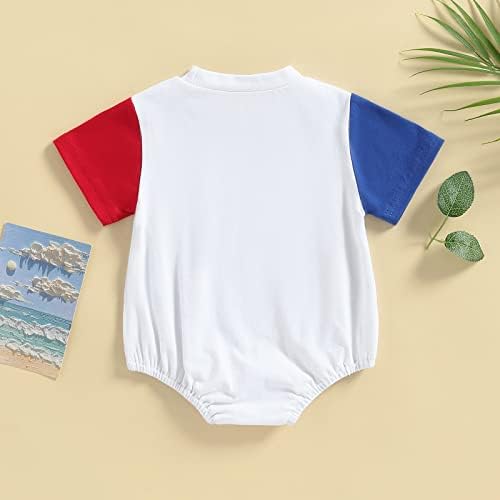 Kayotuas, 4 de julho, roupa de bebê menino garoto bolha pompa recém -nascida vermelha branca e azul