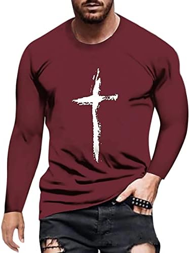 Camisas para homens de manga longa Músculo fitness y2k tshirts gráficos Jesus cruzar camisas de pulôver