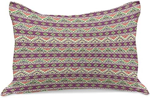 Ambesonne Aztec malha de colcha de travesseira, vibrante e padrão de motivos astecas horizontais do Oriente, capa