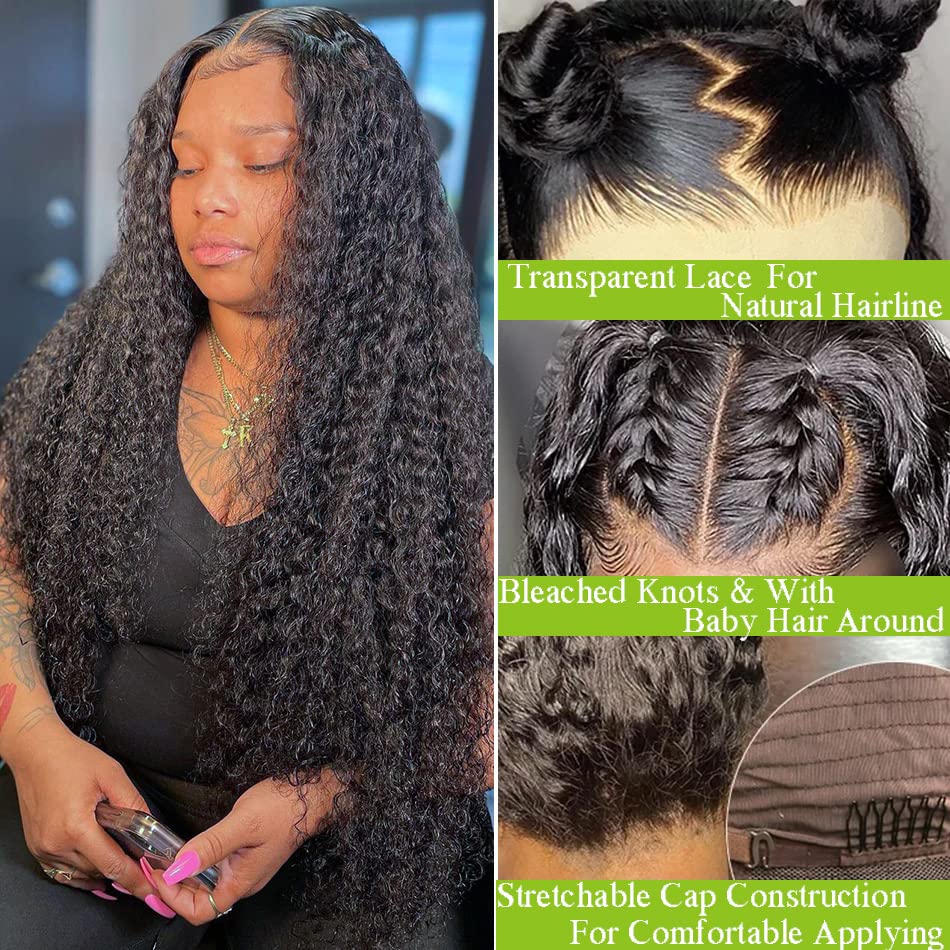 13x4 Wigs de cabelos curiosos de renda de onda profunda para mulheres negras para mulheres negras 32 polegadas HD Transparente perucas dianteiras dianteiras humanas pré -arrancadas com cabelos de cabelos naturais Lace frontal peruca natura