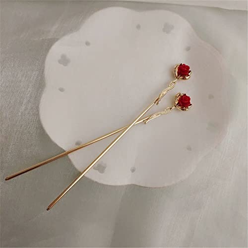 Hairpin Hairpin Sticks de cabelo de metal rosa Cabeças de cabelo clássico de flor de rosa para mulheres 2pcs
