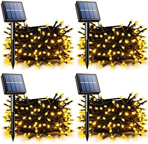 Luzes solares solares Tiang, 144 pés x 4 pacote total 400 Modos LED 8 Modos Luzes solares solares