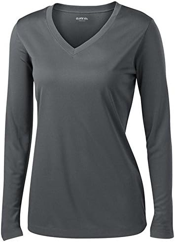 Cloth Co. Senhoras de manga comprida V Camisa atlética de Wicking de pescoço de pescoço