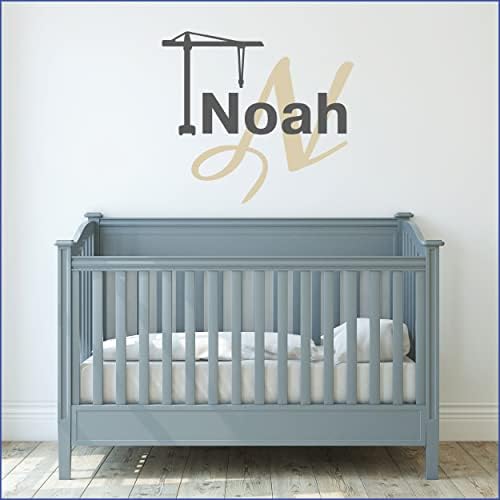 Decalque de letras de parede personalizado com guindaste - decalques de nome do bebê com meninos nome