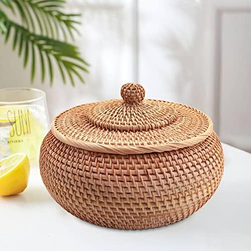 Caixa redonda de cesto de vime, cesta de frutas de vime com cesta de cesta de pão de pão cesta de cesta de salgueiro