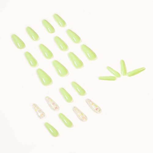 Unhas transparentes para dicas de acrílico curto polarizado verde verde borboleta usando manicure acabado