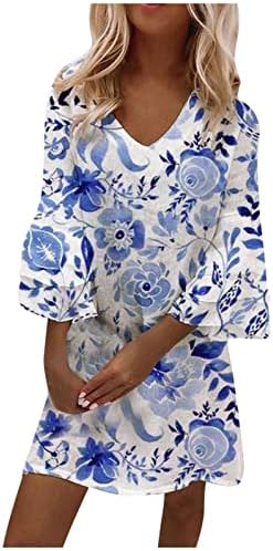 Saias midi nokmopo para mulheres temperamento da moda feminina elegante decote em V 3/4 Mini vestido de mangas