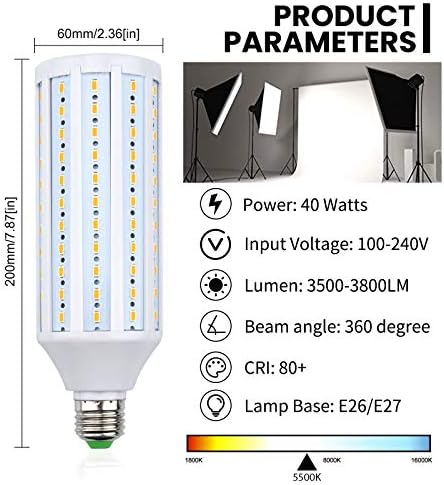 Bonlux 40W LED LED LUZER LUZ, E26 Base de parafuso médio LED BULBO DE MORN 150W 5500K CFL DIA DIA