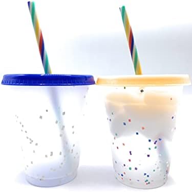Copos de confetes FUNCENTRIC, copos de cores com tampas e canudos de arco -íris, 5 pacote, copos de cor, copos
