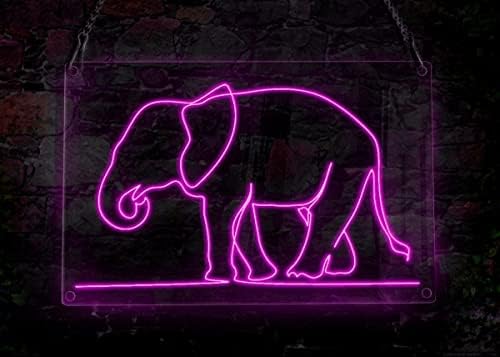 Elephant Walking Silhouette Néon Sinal, tema de animal Handmade El Wire Neon Light Sign, Arte da parede de