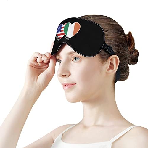 Máscara ocular da Irlanda American Flag Hearts com alça ajustável para homens e mulheres noite de viagem