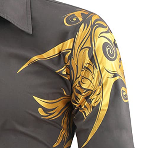 Maiyifu-gj mass de impressão de botão para baixo camisa de vestido dourado de mangas longas de mangas
