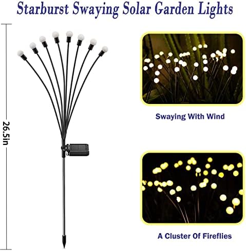 Luzes de jardim solares NBQQ, luzes solares de bombeiros, 4 pacote 32 cabeças luzes solares decorativas ao ar livre,