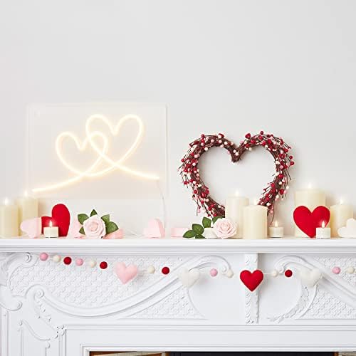 Lights4fun, Inc. Conjunto de 3 corações de feltro Red, Pink & Cream Decorações do Dia dos Namorados