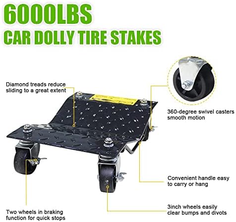 HPDMC 6000lbs Capacidade Pneu Dolly Car Stakes de pneus 丨 4 pacote 丨 preto