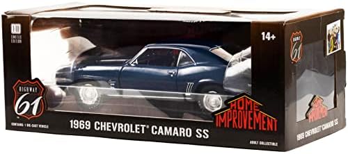 1969 Chevy Camaro SS Blue Dark Metallic com listras pretas Série de TV de TV Black Stripes 1/18 Diecast