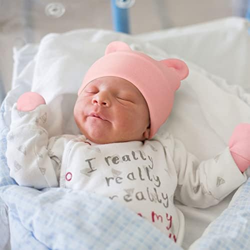 Chapéus para bebês e luvas de algodão infantil bqubo sem conjunto de arranhões Hapsa de hospital para meninos