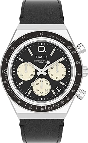 Q Timex Men's 40mm Relógio-Dial preto Caso de tons de prata Black Bracelet