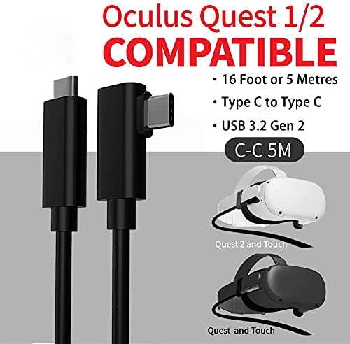 Huaaodada Cabo de link extra longa de 15 pés/ 4,6m para o fone de ouvido Oculus Quest 2/ Quest VR PC, USB C para