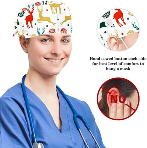 Capas médicas Capinho de trabalho ajustável com botões e cabelos arco rendadores de Natal e flocos de neve