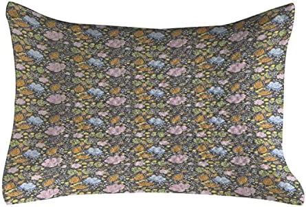 Ambesonne Botânica acolchoada Capa de travesseira, padrão criativo da natureza de flores com folhas