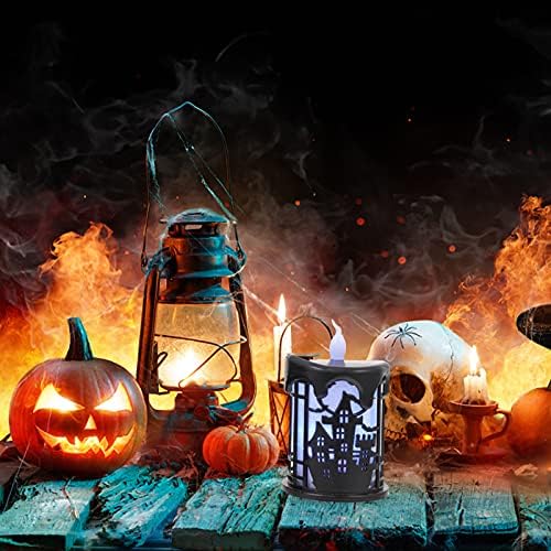 Decoração de Happyyami LED 3pcs Halloween liderou a lanterna de vela pendurada lanterna de abóbora Ghost