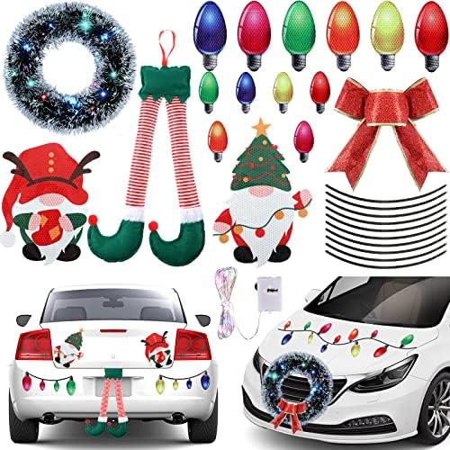 28 PCs Conjunto de decorações de carros de Natal, carro LED WRATHRANTE DE CRISTRÁRIO DOLF ELF PASSA PERS LIGADAS